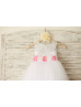 Ivory Lace Tulle Wedding Flower Girl Dress With Flower Sash